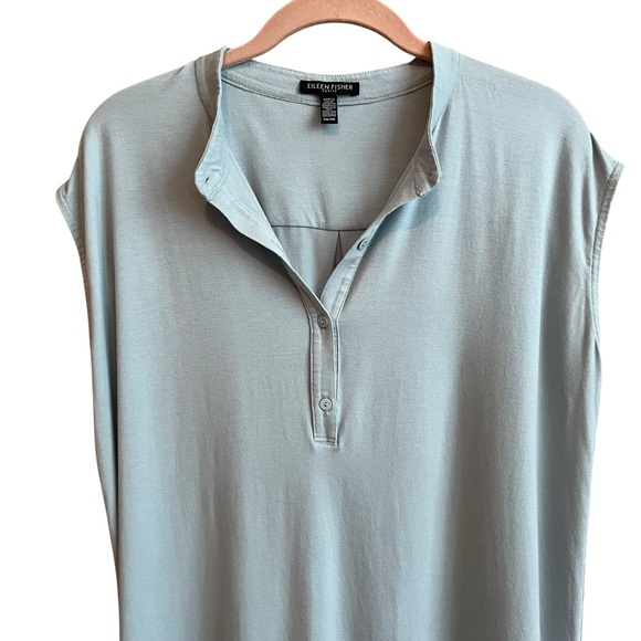 Eileen Fisher Henley Stretch Jersey Shift Dress Cap Sleeve Powder Blue - Picture 2 of 12